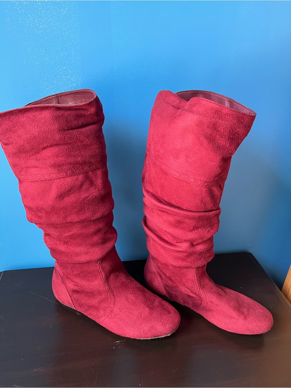Women's Burgundy Slouch Suede Knee Boots